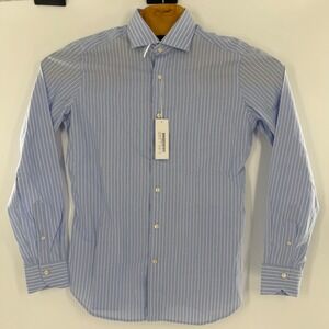 Tintoria Mattei Gentleman Mens Blue White Striped Cotton Dress Shirt 39 Regular